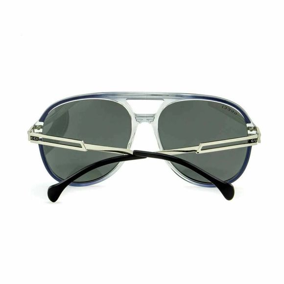 New Gucci Men Aviator XL Sunglasses GG1104S-001 Gray Translucent Silver Metal - Picture 3 of 6